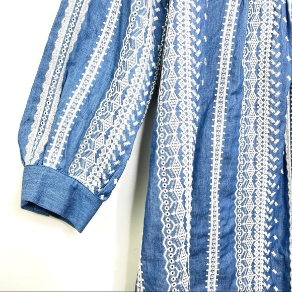 Zara Chambray Denim Eyelet Long Sleeve Smock Dress Sz S - Picture 7 of 13
